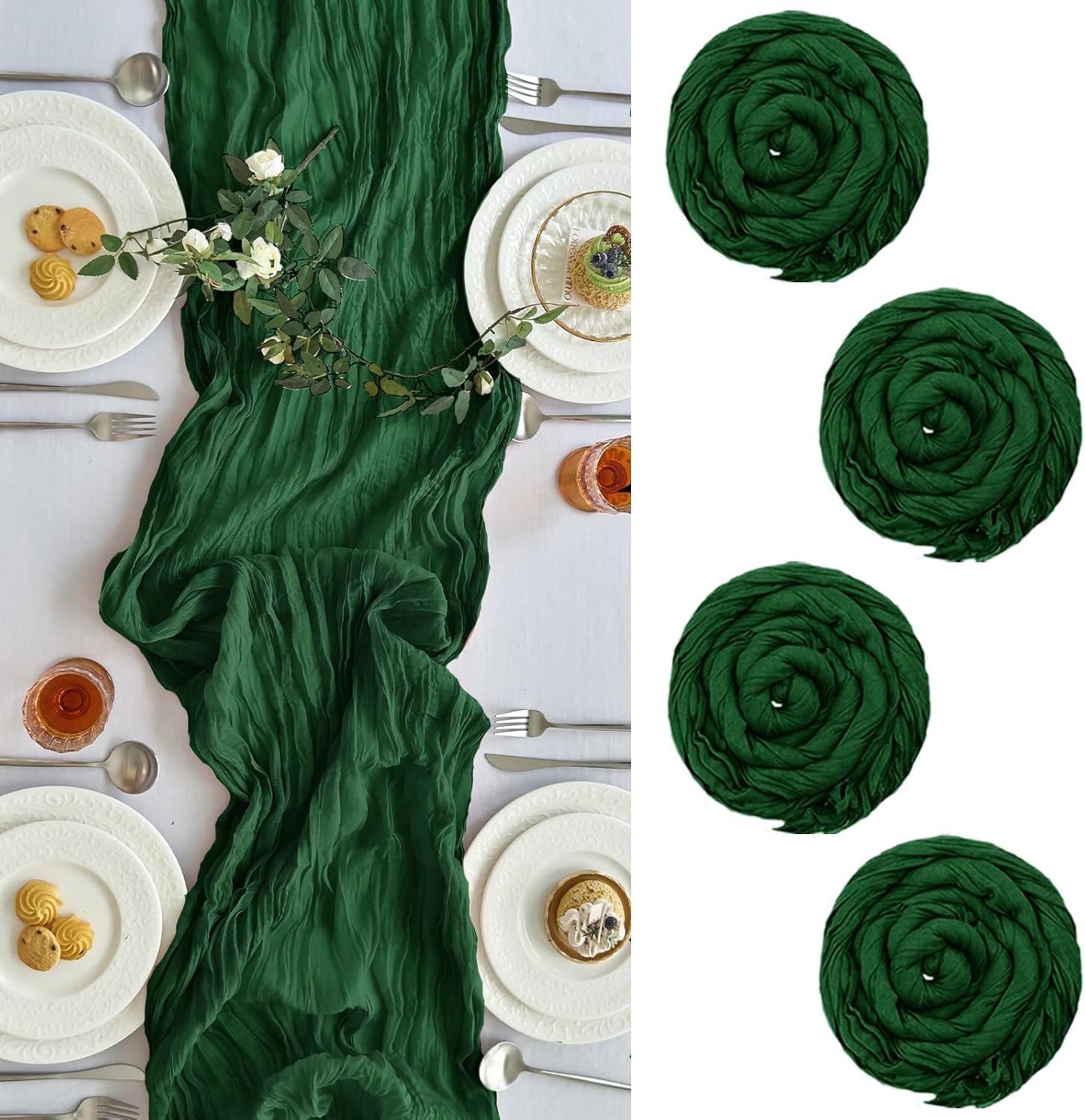 Christmas Table Runner - 4Pcs Cheesecloth Table Runner Christmas Emerald